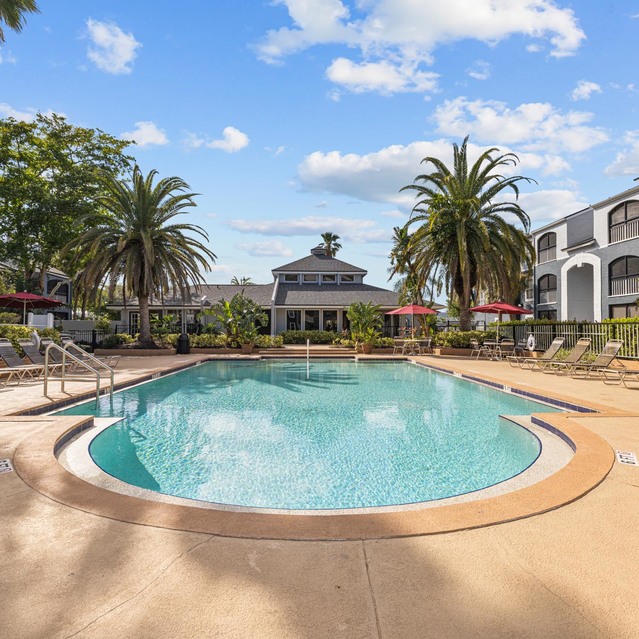 The Park at Veneto - A Sunny Pool Area Surrounded by Palm Trees
